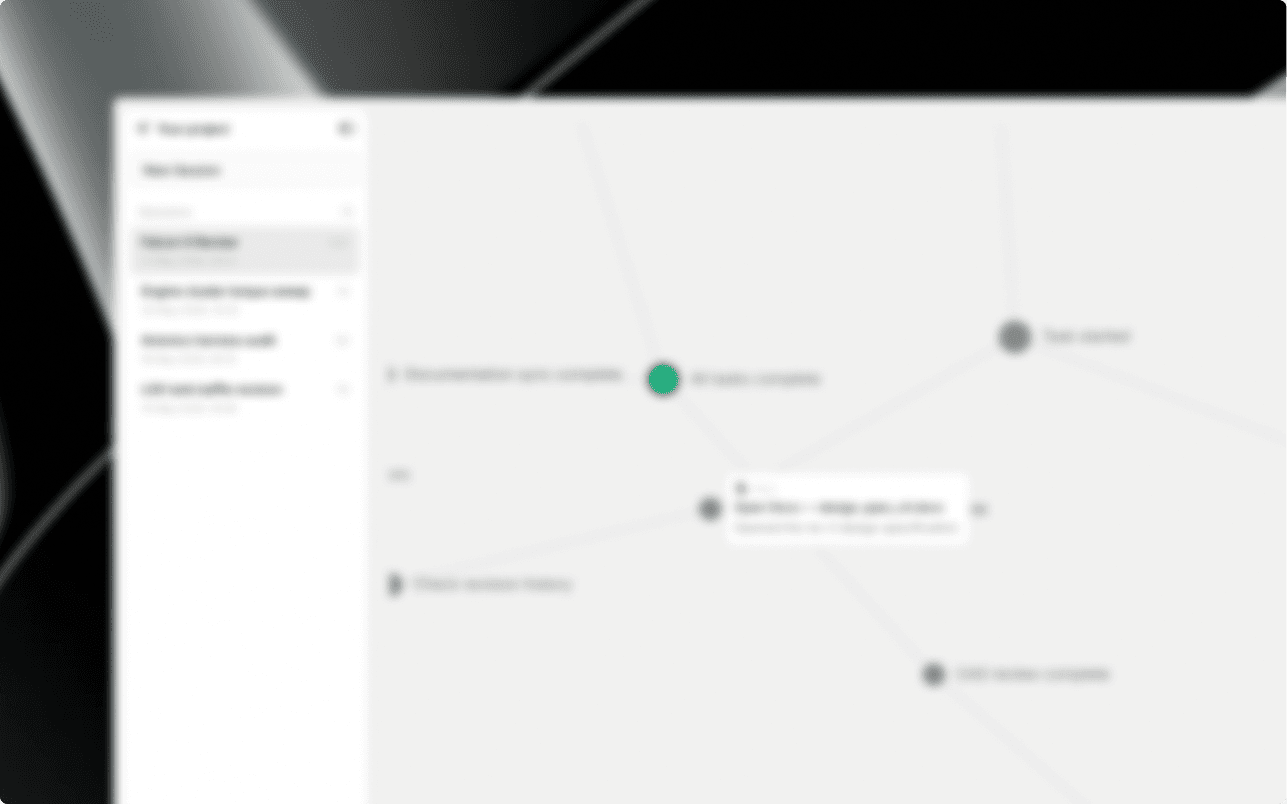 Blurred Nous interface showing a connected task graph.