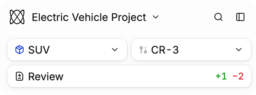 SUV variant and CR-3 selected in the project header, with a review summary.